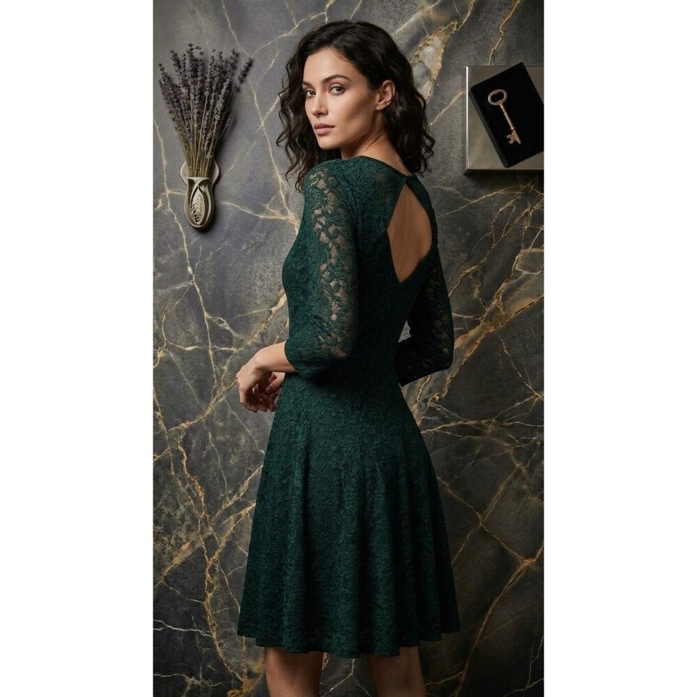 Maurices Floral Lace Dress M Open Keyhole Back 3/4 Slv A-Line Whimsigoth Witchy